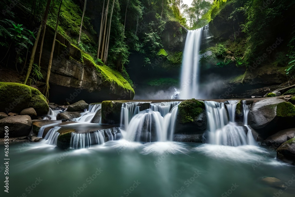 Obraz premium waterfall in the forest generated by AI tool