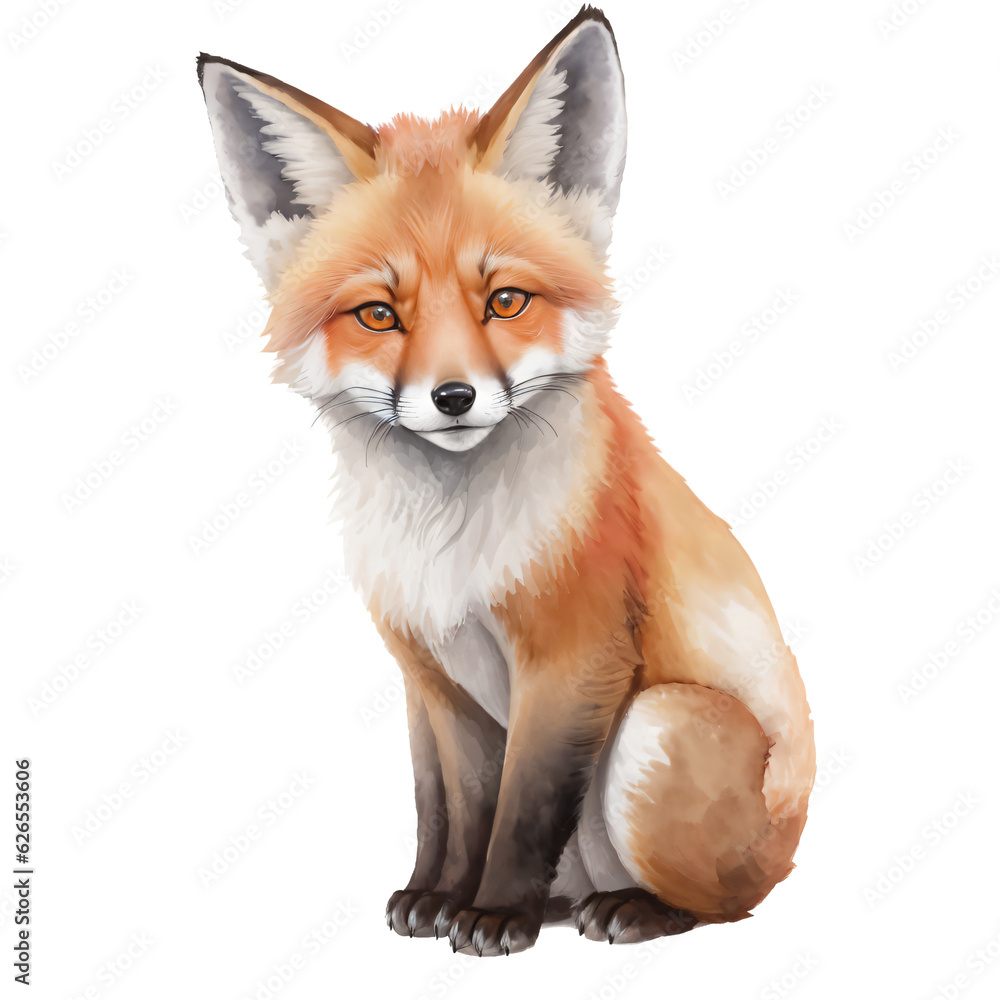 Fototapeta premium Woodland Animals & Plants Clipart Watercolor Set - Transparent PNGs - Nursery Clipart, Fox, Bear, Deer, Hedgehog
