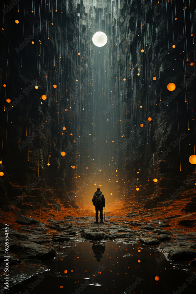 Fototapeta premium Hidden Dimensions of Reality, String Theory, Quantum Mechanics, Light and Dark. AI generative