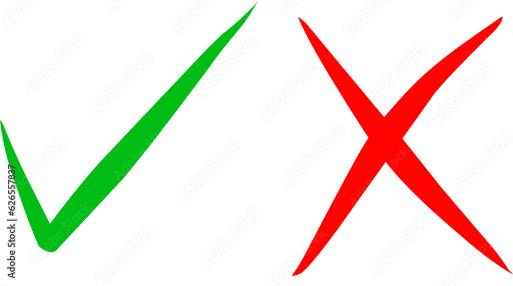 Green check mark and red cross symbol on white background. Stock Vector ...