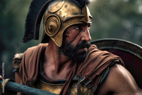 Ancient Greek hoplite in the military phalanx formation (Generative AI) photo