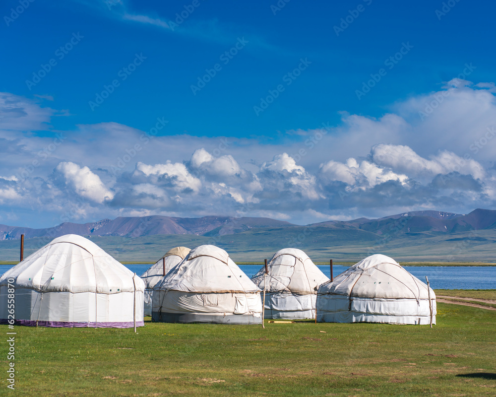 Yurts on Son kol lake Kyrgyzstan 