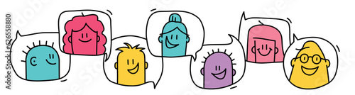 People avatars with speech bubbles.