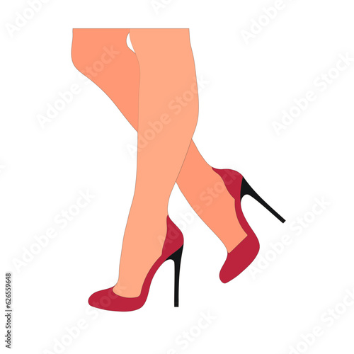 Slender, young female legs in a pose. Shoes stilettos, high heels. Walking, standing, running, jumping, dance. Women shoe model