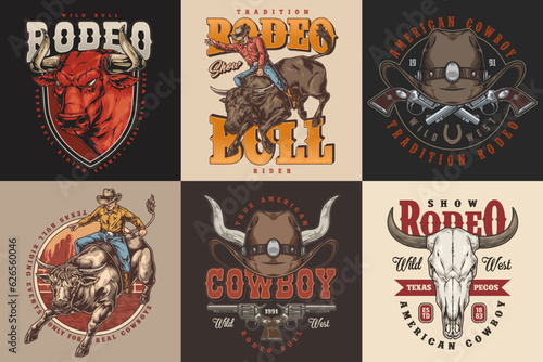 Bull rodeo set stickers colorful