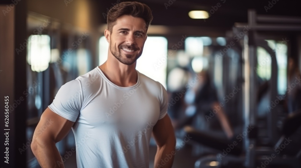 Personal man trainer smiling and fit woman in gym. wellness and healthy lifestyle. Personal man trainer smiling and fit woman in gym. wellness and healthy lifestyle.