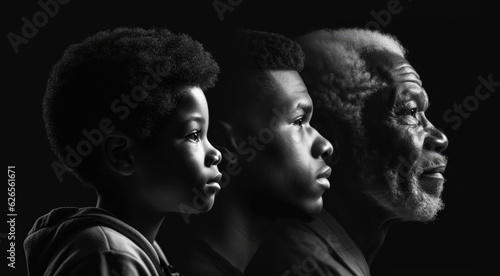 Side profile of three generations of black men