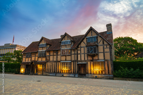 William Shakespeares birthplace place at sunrise located at Henley street in Stratford upon Avon in England, United Kingdom