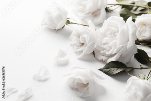 background rose flower beautiful wedding white spring floral blossom nature celebration. Generative AI. © SHOTPRIME STUDIO