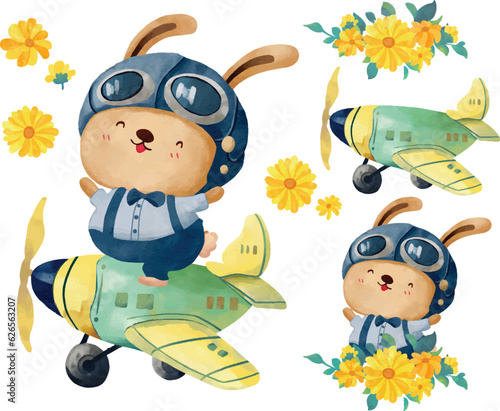 The pilot bunny is flying a toy plane