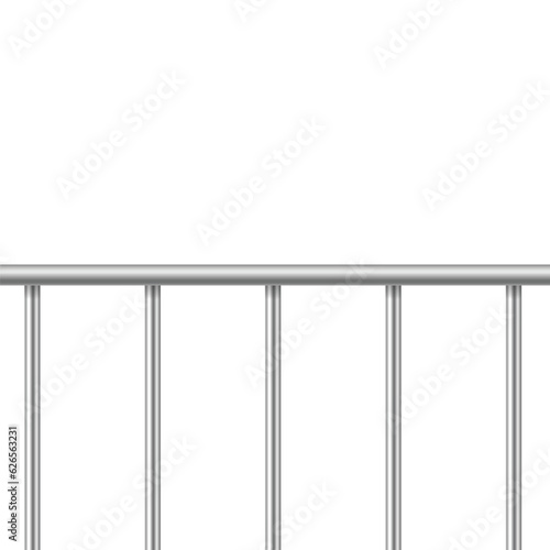 Realistic Detailed 3d Horizontal Metal Fence Section Isolated on a White Background. Vector illustration of Metallic Railings