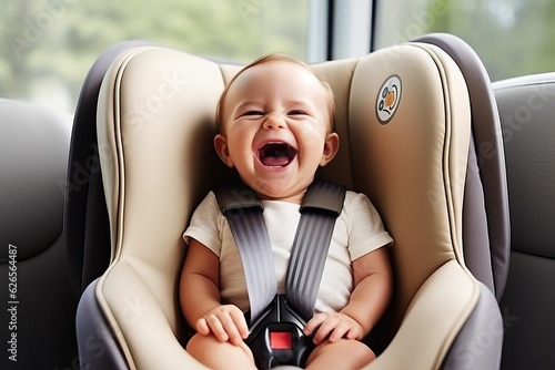 Baby in car seat, cute and happy kid