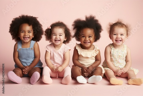 Multi ethnic baby smile in studio