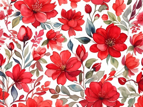 red flower pattern in watercolor (ID: 626566494)