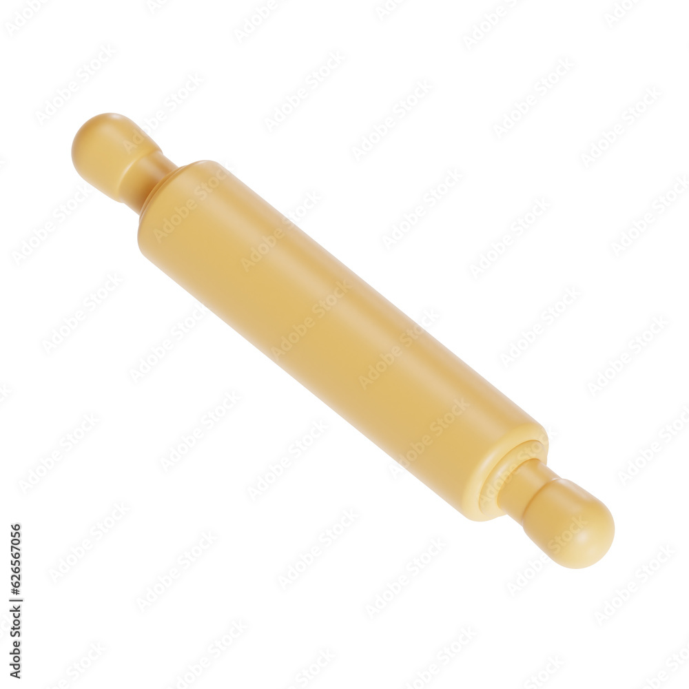 rolling pin 3d render icon illustration, transparent background, cooking and kitchen