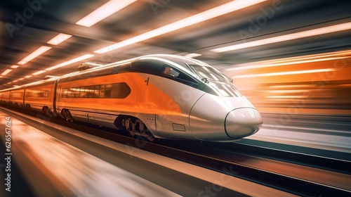 High speed train with motion blur. Concept of speed and motion. created by generative AI