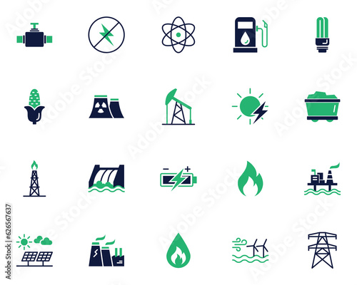 set of energy icons, fuel, industry