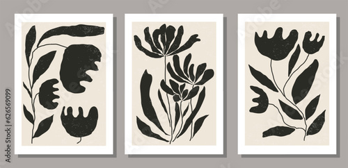 Set of Matisse style contemporary collage botanical minimalist wall art poster