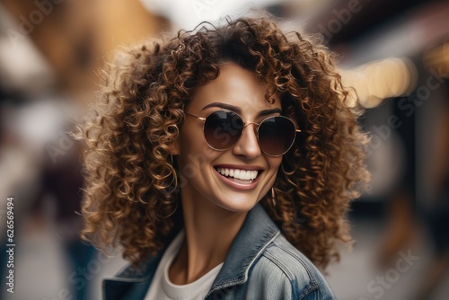 woman smiling, wearing sunglasses, generative ai