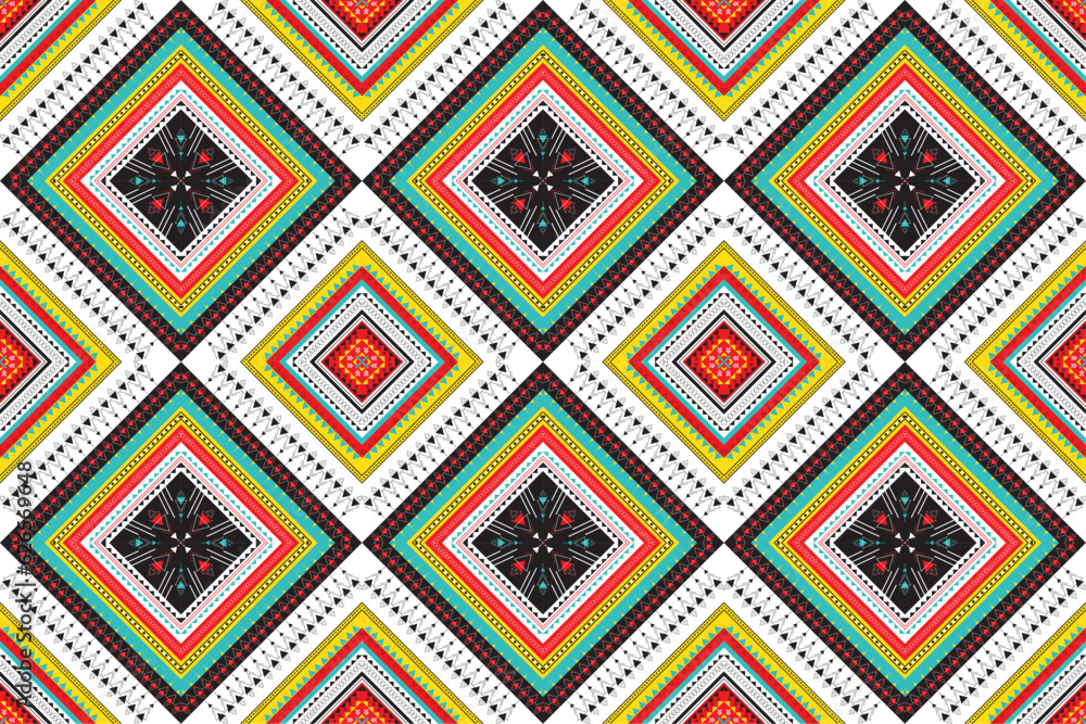 Geometric ethnic aztec seamless pattern design. Design for background, wallpaper, carpet, fabric, clothing, scarf, handkerchief. Colorful fabric background. Navajo motifs. 