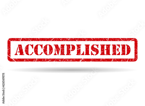 Accomplished stamp symbol shadow, label sticker sign button, text banner vector illustration