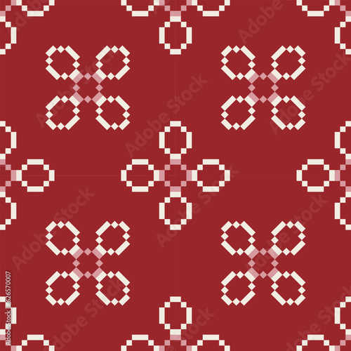 Ethnic geometric fabric pattern Cross Stitch.Ikat embroidery Ethnic oriental Pixel pattern red background. Abstract,vector,illustration. Texture,clothing,frame,decoration,motifs,silk wallpaper.