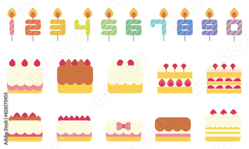デコレーションケーキと数字蝋燭のセット縁なし