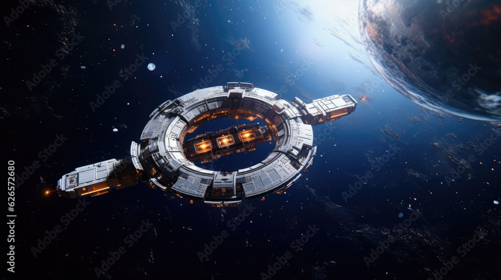 space station lit by a bright star (3d science fiction illustration) space station lit by a bright star (3d science fiction illustration)