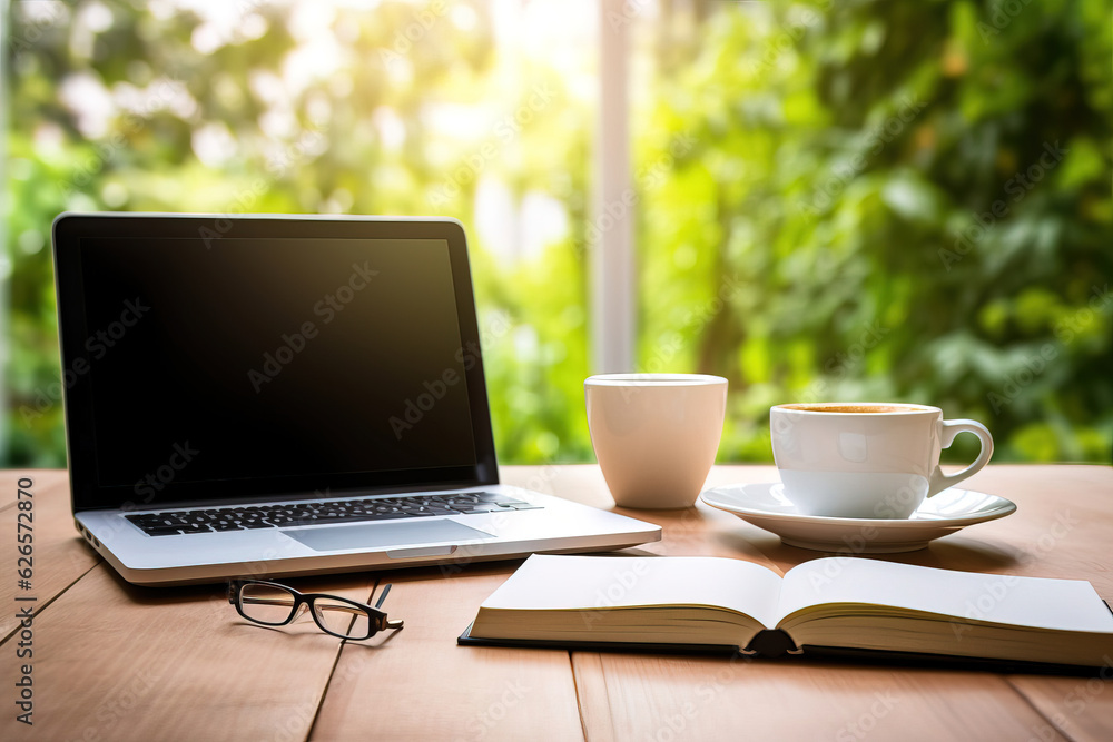 Laptop with cup of coffee and book Laptop with cup of coffee and book