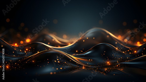 Abstract dynamic black background in gold and pink and silver colour, sci-fic, technology, glitter, light, 