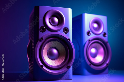 Luminous Stereo speakers set on lavender blue background