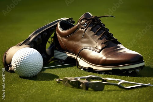 Golfing Gear On Green Grass. Photo generative AI