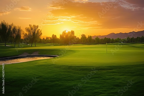 Golfing at Sunset. Photo generative AI