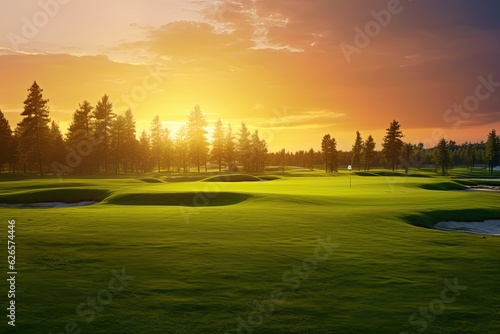 Golfing at Sunset. Photo generative AI