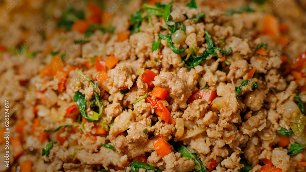 Thai food, stir-fried basil with pork and fried egg Thai popular food Spicy food, traditional Thai food concept. Thai food, stir-fried basil with pork and fried egg Thai popular food Spicy food, traditional Thai food concept.