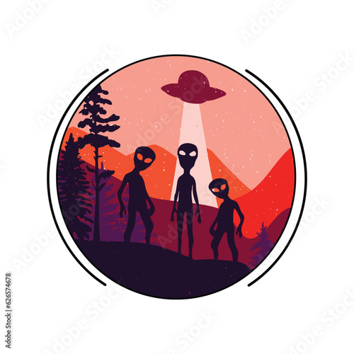 ufo landed in the forest vector