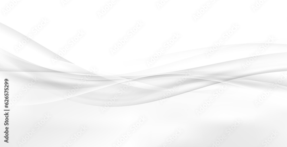 Naklejka premium Grey background with elegant transparent fluid smooth abstract swoosh border line. Speed futuristic high-tech wave stream background. Mild smoke pattern gray modern soft layout. Vector illustration