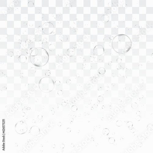 Fizzy gas underwater air bubbles transparent and isolated over checkered background. Vector illustration