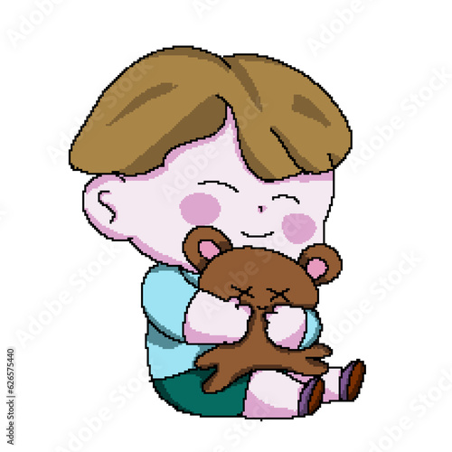 child hugging teddy bear