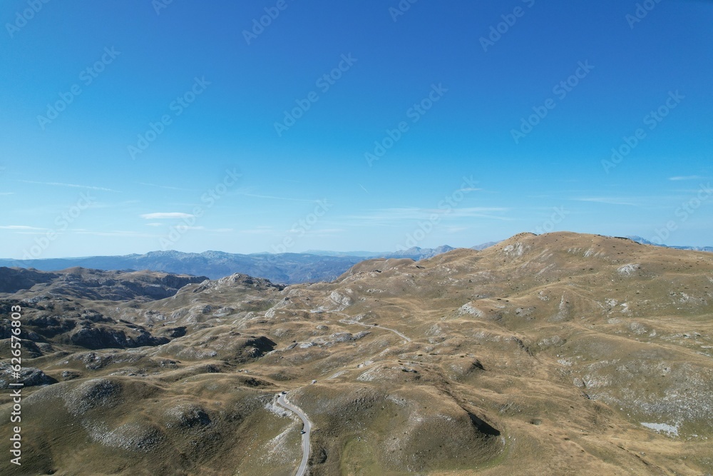 Mountain landscape on Durmitor mountain in Montenegro beautiful Durmitor National park with scenic mountains view,aerial panorama Balkan,Balcan countries