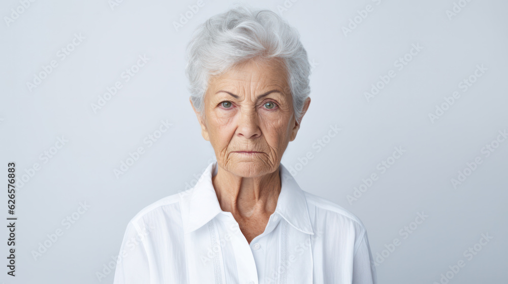 Senior grey-haired woman wearing casual clothes skeptic and nervous, disapproving expression on face isolated on white Senior grey-haired woman wearing casual clothes skeptic and nervous, disapproving expression on face isolated on white