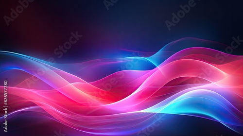 Abstract futuristic background with pink blue green glowing neon moving high speed wave lines and bokeh lights.