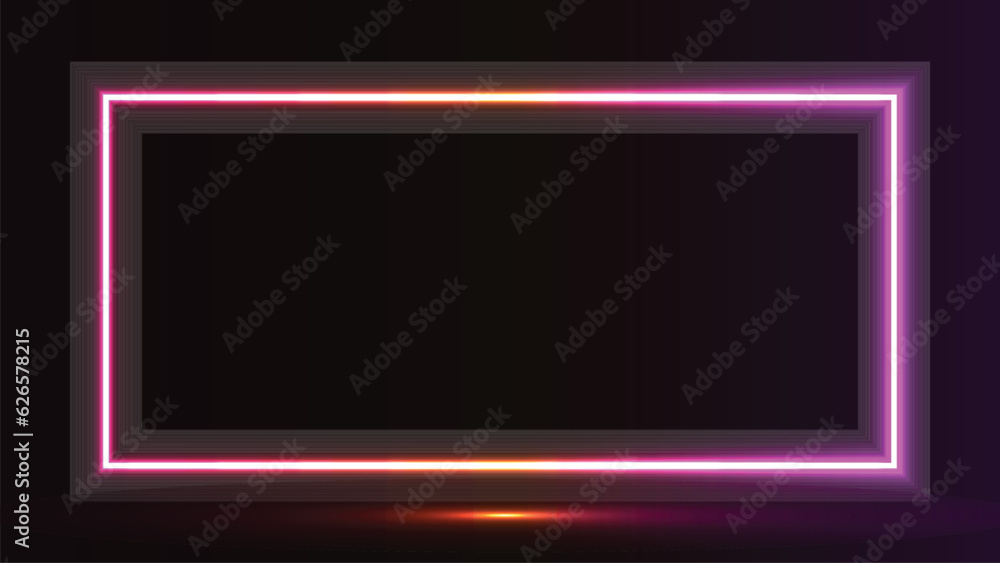 Square picture frame design with glowing neon effect color on black background Square picture frame design with glowing neon effect color on black background