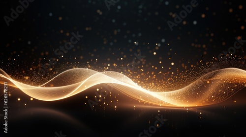Abstract futuristic background with white and cream lines moving high speed wave lines and bokeh lights on black background.