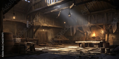 AI Generated. AI Generative. Vintage retro old antique wooden house interior warehouse storage shipping store shop. Business production home office. Graphic Art