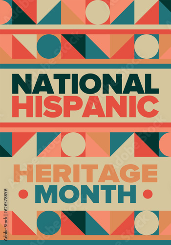 National Hispanic Heritage Month in September and October. Hispanic and Latino Americans culture. Celebrate annual in United States. Poster, card, banner and background. Vector illustration