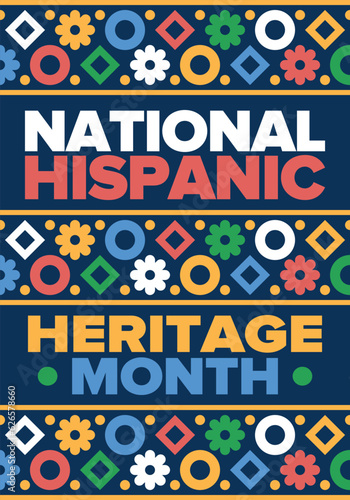 National Hispanic Heritage Month in September and October. Hispanic and Latino Americans culture. Celebrate annual in United States. Poster, card, banner and background. Vector illustration