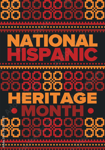 National Hispanic Heritage Month in September and October. Hispanic and Latino Americans culture. Celebrate annual in United States. Poster, card, banner and background. Vector illustration