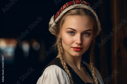 Pretty woman in traditional slavic clothing