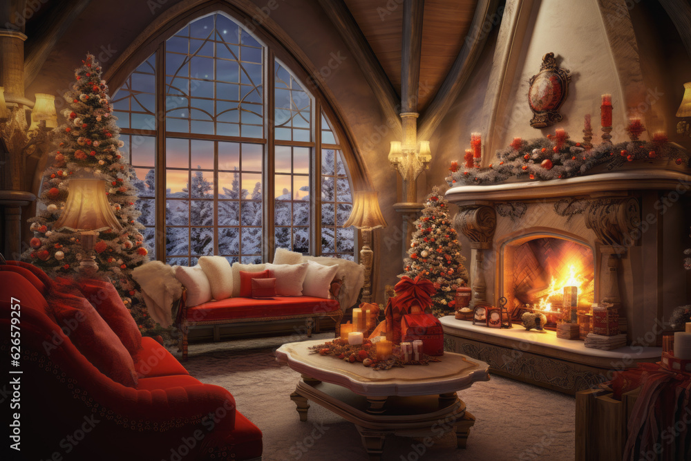 Beautifully decorated living room ready for Christmas